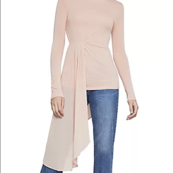 Slightly used: BCBGMAXAZRIA Draped Asymmetrical, long sleeve top. Antique Rose - Picture 5 of 8